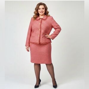 Elegant Harris Wallace Pink Tweed Women's Skirt Suit size 22 vintage